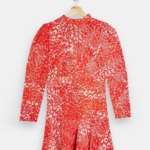 TOPSHOP Pink High-neck Long-sleeved Mini Dress